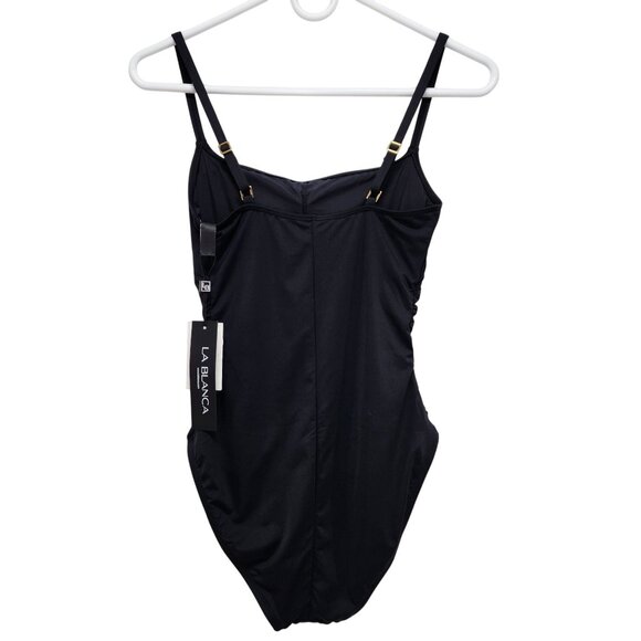 La Blanca Womens Black One-Piece Swimsuit Size 6 With Shirred Front Design - Picture 2 of 9
